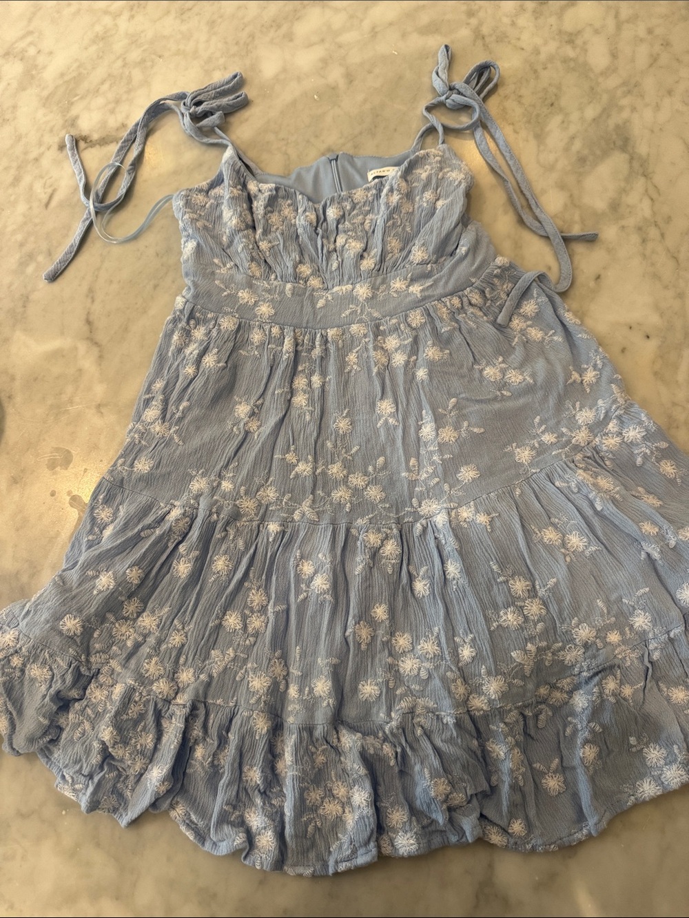 Altar'd State Light Blue Floral Tie- Strap Mini Dress